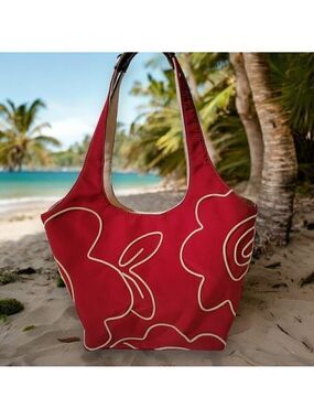 Nine West Floral Purse - With Built In Cosmetics Case - Red with White Flowers